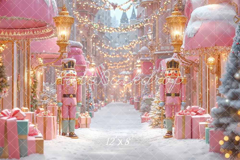 Kate Christmas Nutcracker Pink Presents Fleece Backdrop Designed by Emetselch - Image 4