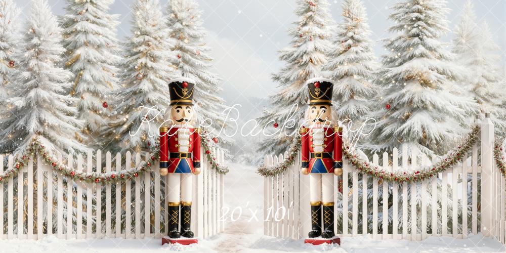 Kate Christmas Nutcracker Snowy Trees Fence Backdrop Designed by Emetselch - Image 8