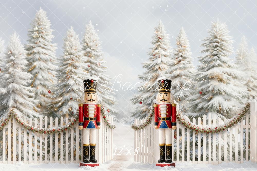 Kate Christmas Nutcracker Snowy Trees Fence Backdrop Designed by Emetselch - Image 9