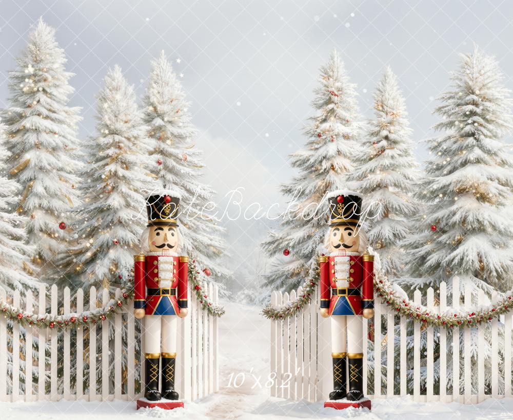 Kate Christmas Nutcracker Snowy Trees Fleece Backdrop Designed by Emetselch - Image 3