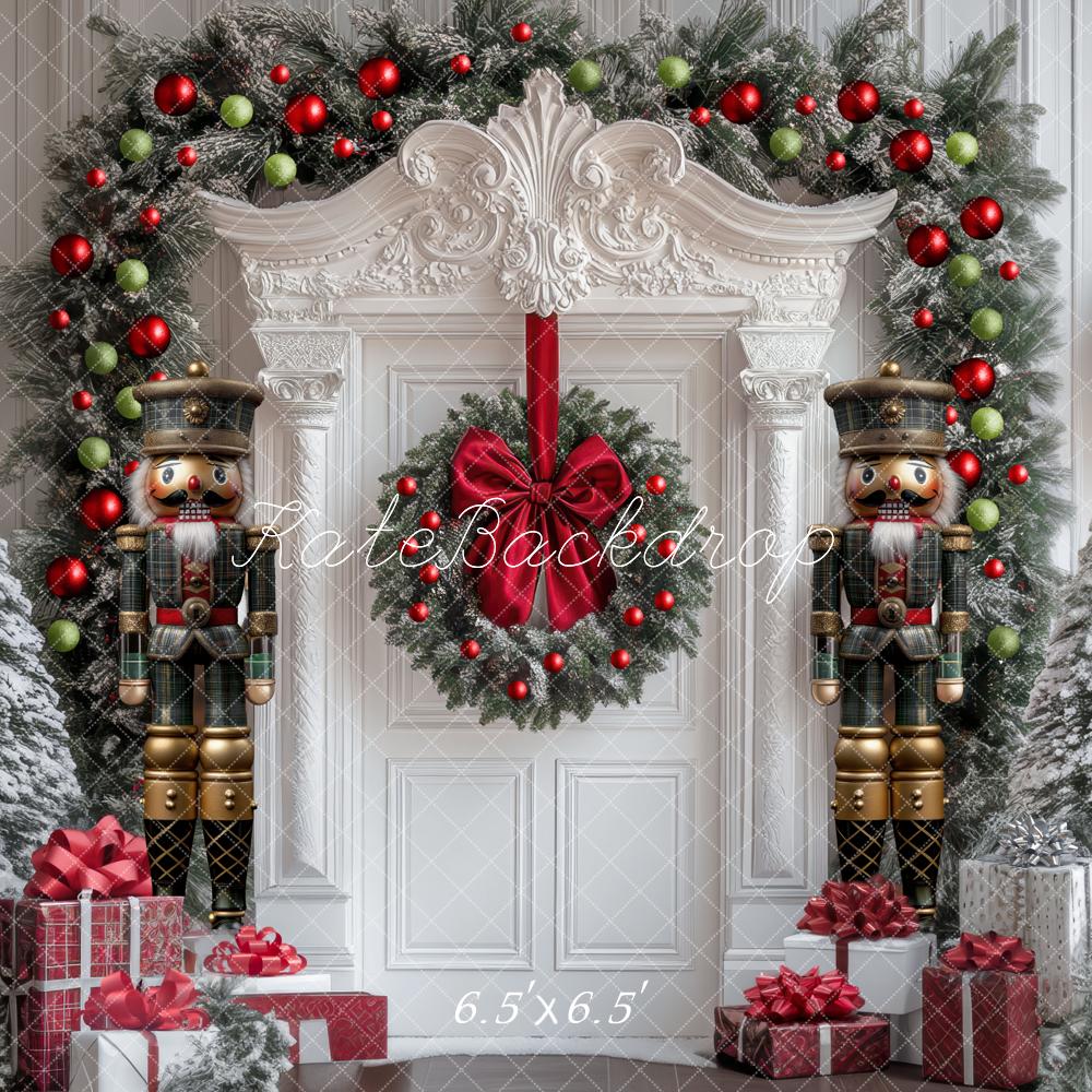 Kate Christmas Nutcracker Wreath White Door Backdrop Designed by Mini MakeBelieve - Image 2