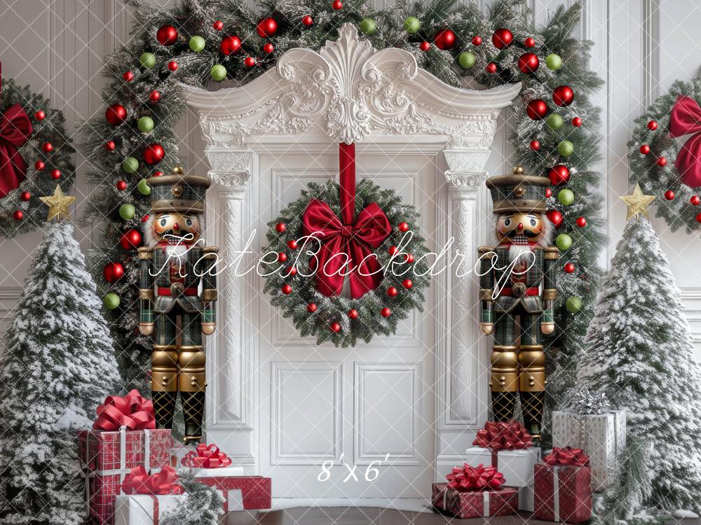 Kate Christmas Nutcracker Wreath White Door Backdrop Designed by Mini MakeBelieve - Image 3