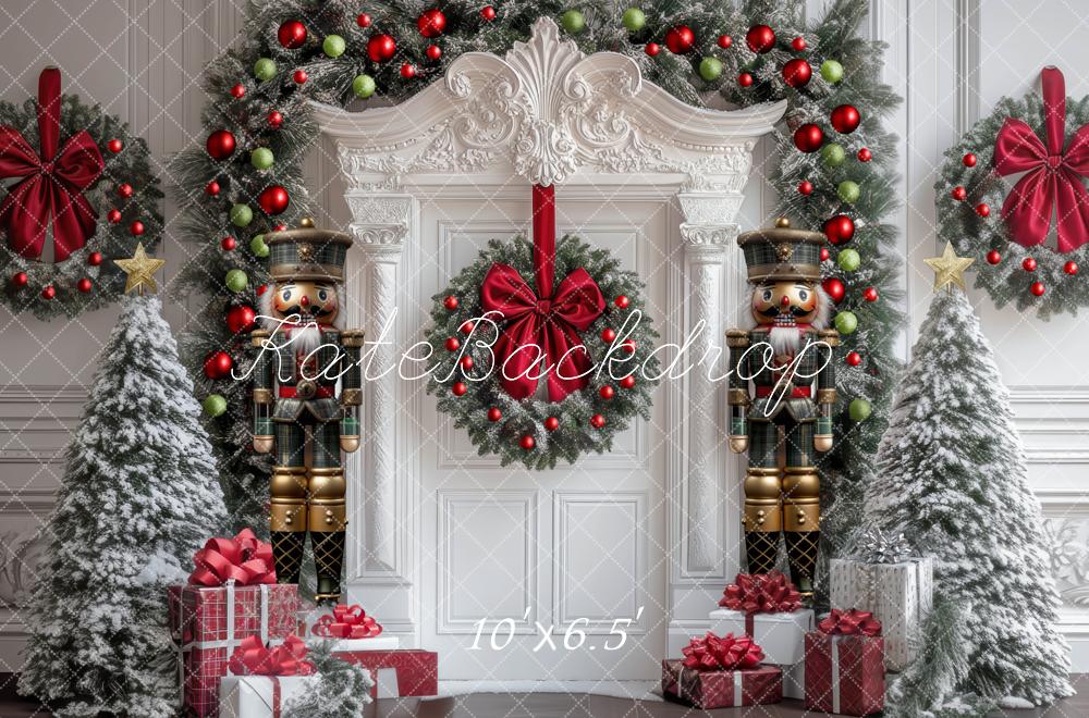 Kate Christmas Nutcracker Wreath White Door Backdrop Designed by Mini MakeBelieve - Image 4