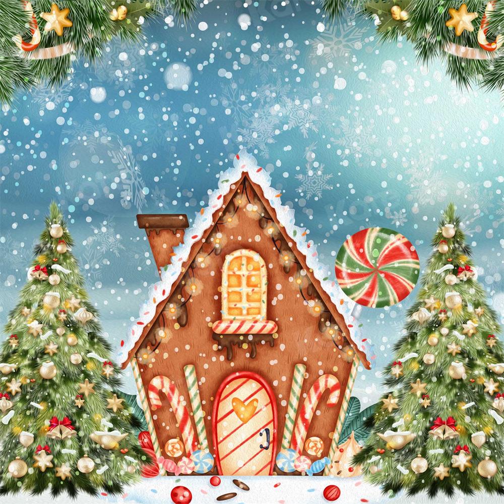 Kate Christmas Oil Painting Candy House Snow Backdrop for Photography - Image 2