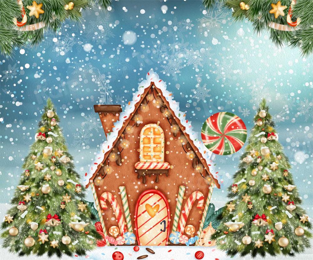 Kate Christmas Oil Painting Candy House Snow Backdrop for Photography - Image 3