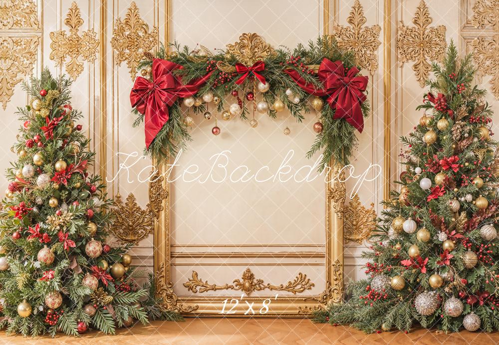 Kate Christmas Ornate Gold Frame Fleece Backdrop Designed by Emetselch - Image 3