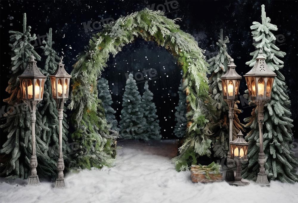 Kate Christmas Outdoor Arch Tree Night Backdrop for Photography - Image 2