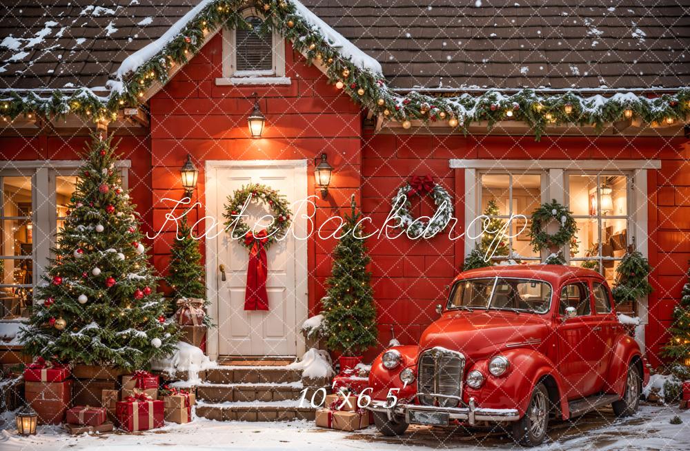 Kate Christmas Outdoor Red House Car Backdrop Designed by Emetselch - Image 3