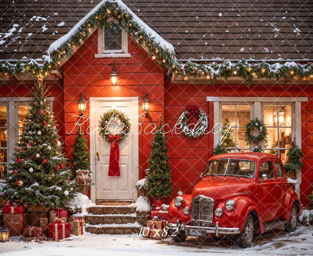 Kate Christmas Outdoor Red House Car Backdrop Designed by Emetselch - Image 4