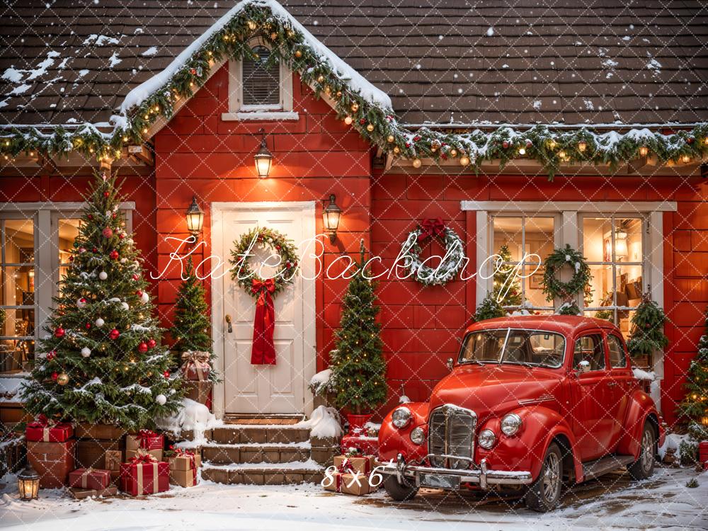 Kate Christmas Outdoor Red House Car Backdrop Designed by Emetselch - Image 5