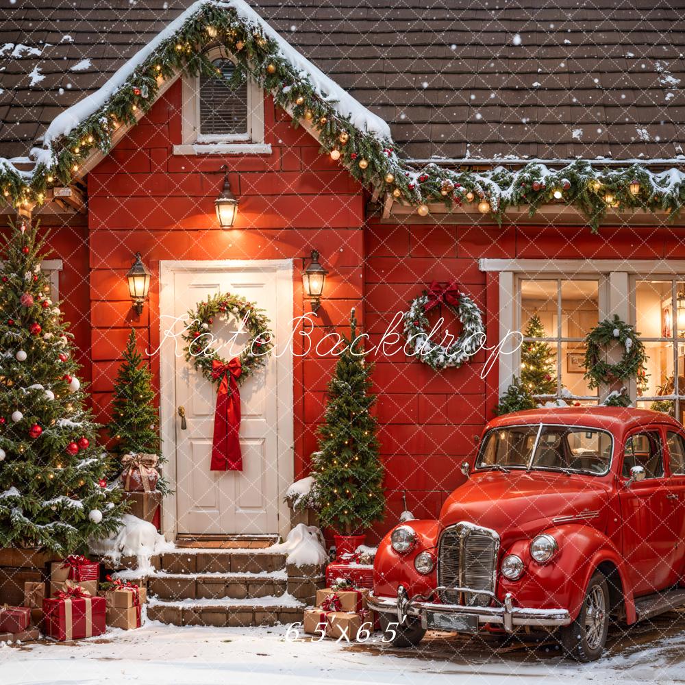Kate Christmas Outdoor Red House Car Backdrop Designed by Emetselch - Image 6