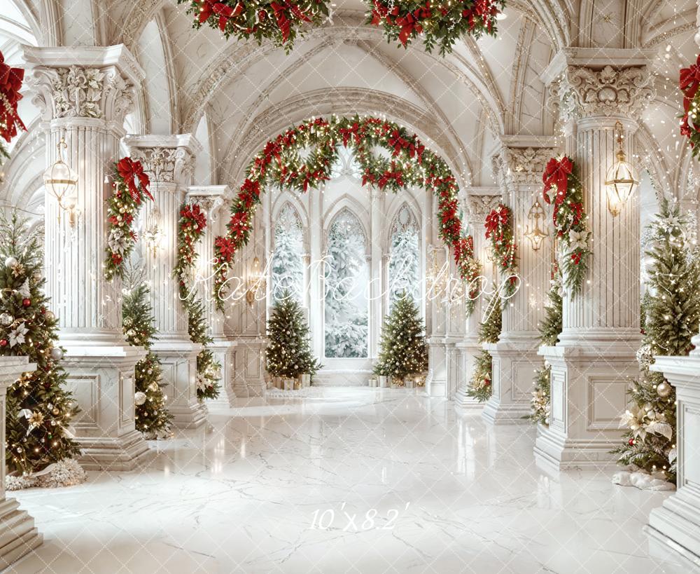 Kate Christmas Palace Arch Garland Fleece Backdrop Designed by Emetselch - Image 3
