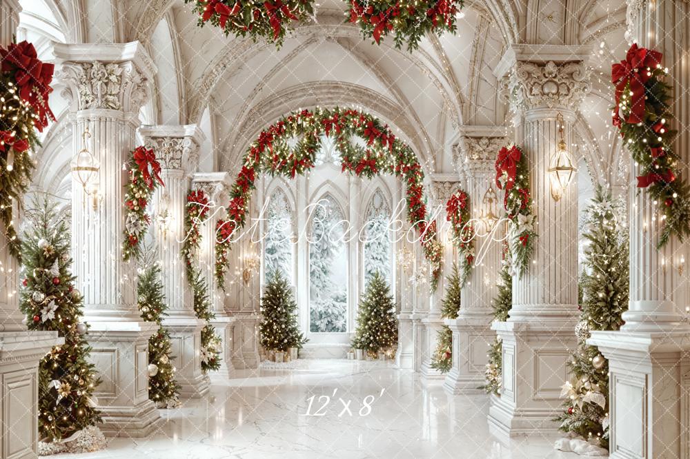 Kate Christmas Palace Arch Garland Fleece Backdrop Designed by Emetselch - Image 4