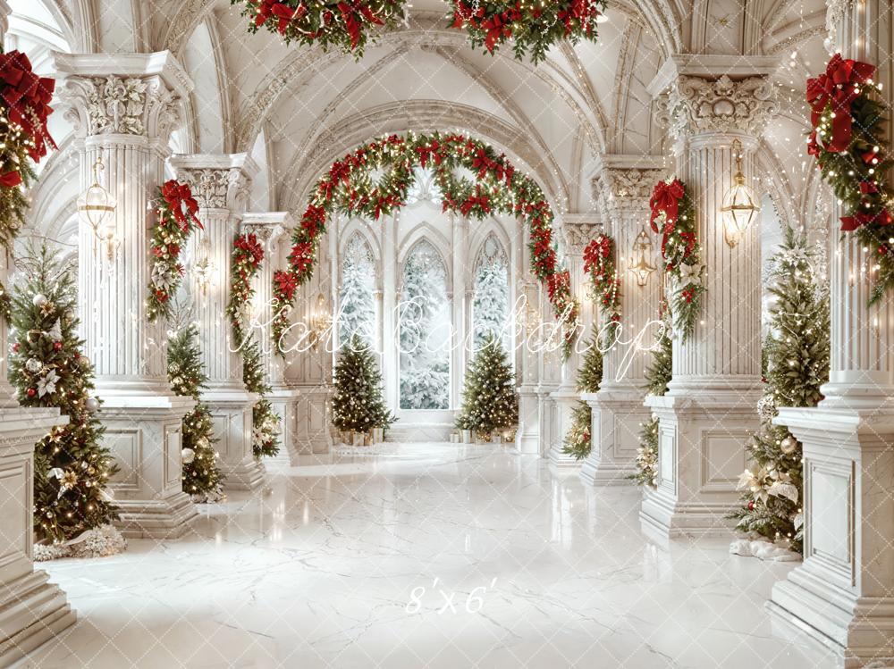 Kate Christmas Palace Arch Garland Trees White Backdrop Designed by Emetselch - Image 3