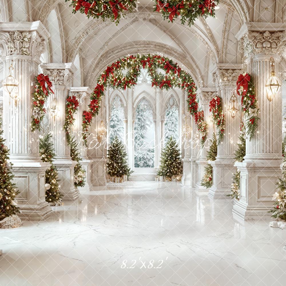 Kate Christmas Palace Arch Garland Trees White Backdrop Designed by Emetselch - Image 5