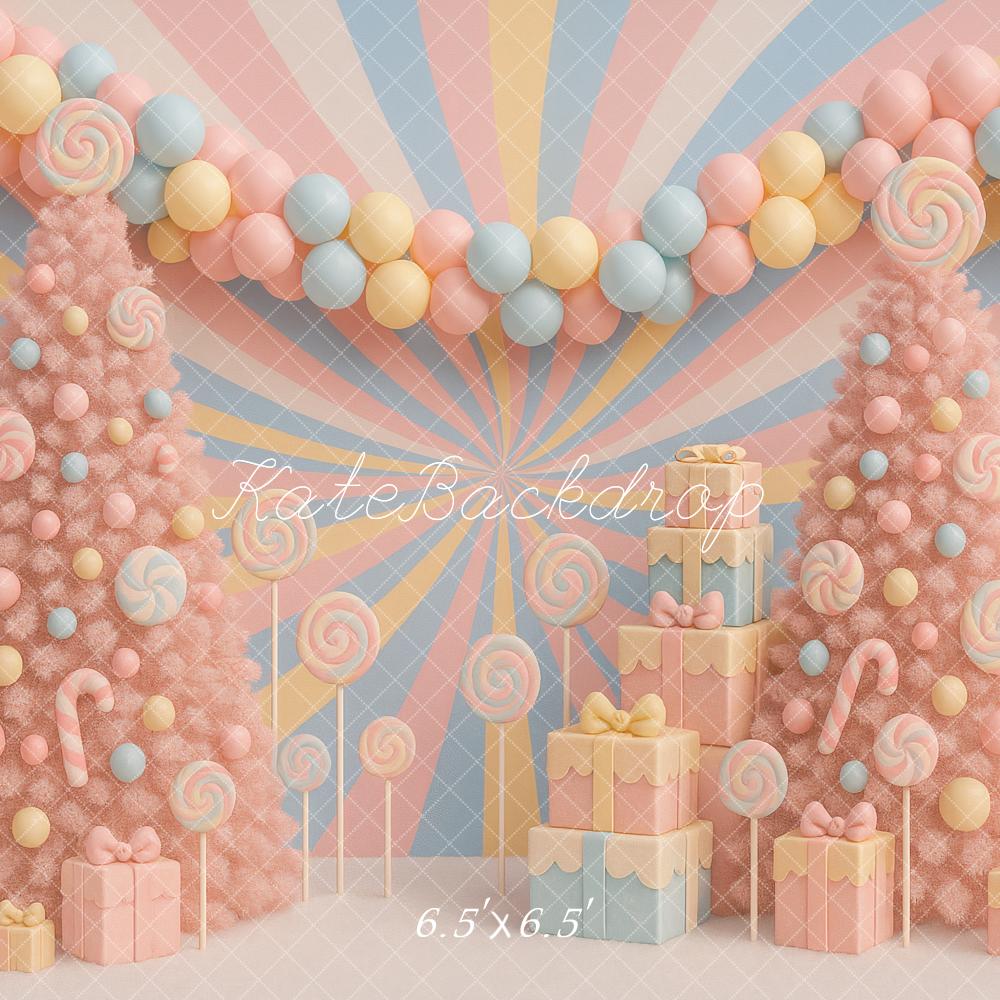 Kate Christmas Pastel Candy Trees Presents Backdrop Designed by Ashley Paul - Image 2