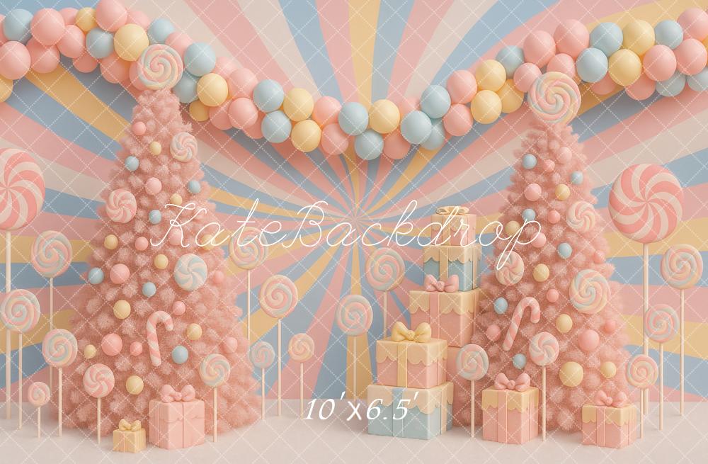 Kate Christmas Pastel Candy Trees Presents Backdrop Designed by Ashley Paul - Image 4