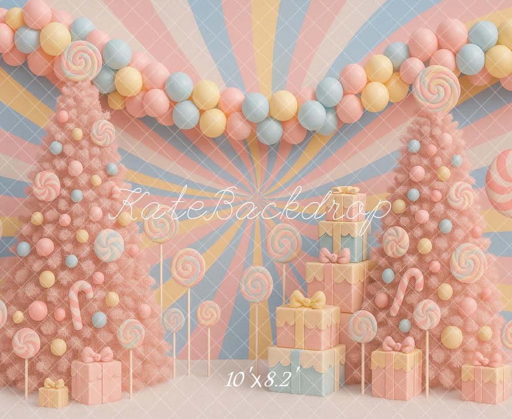 Kate Christmas Pastel Candy Trees Presents Backdrop Designed by Ashley Paul - Image 6