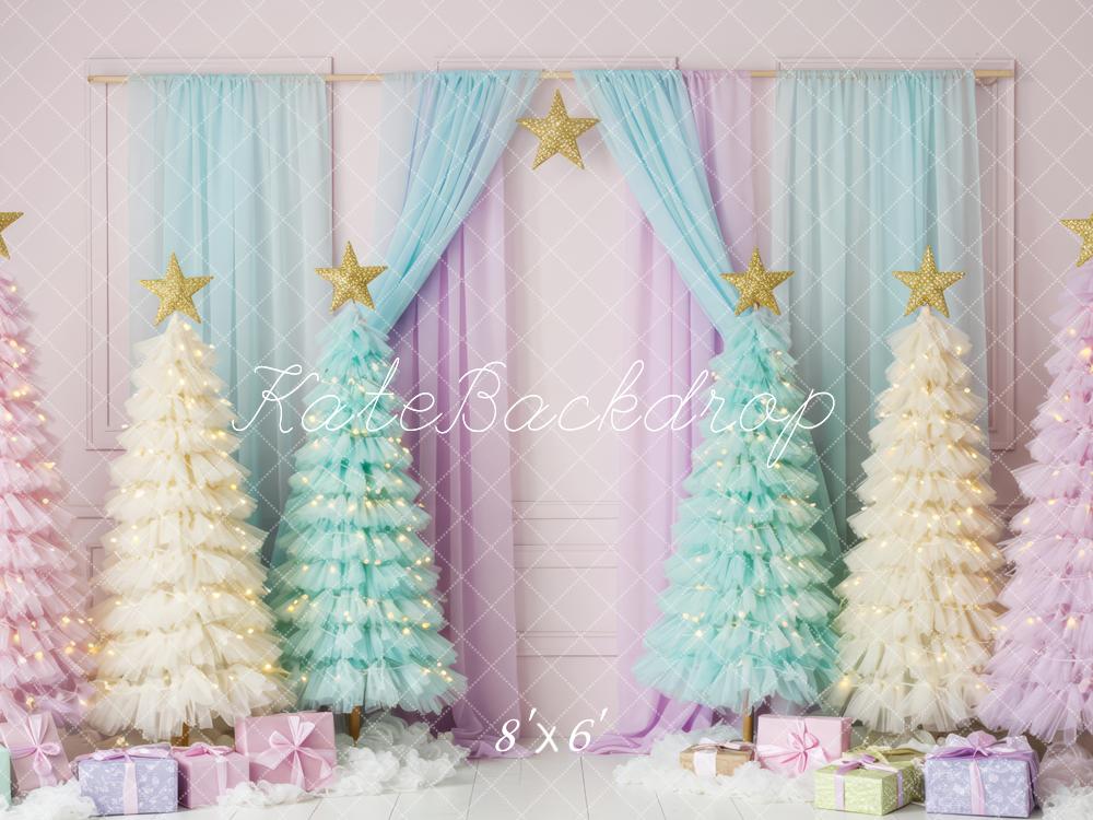 Kate Christmas Pastel Trees Stars Presents Backdrop Designed by Patty Robert - Image 3