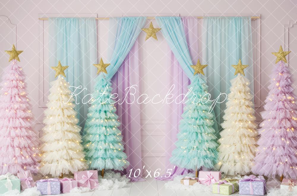 Kate Christmas Pastel Trees Stars Presents Backdrop Designed by Patty Robert - Image 4