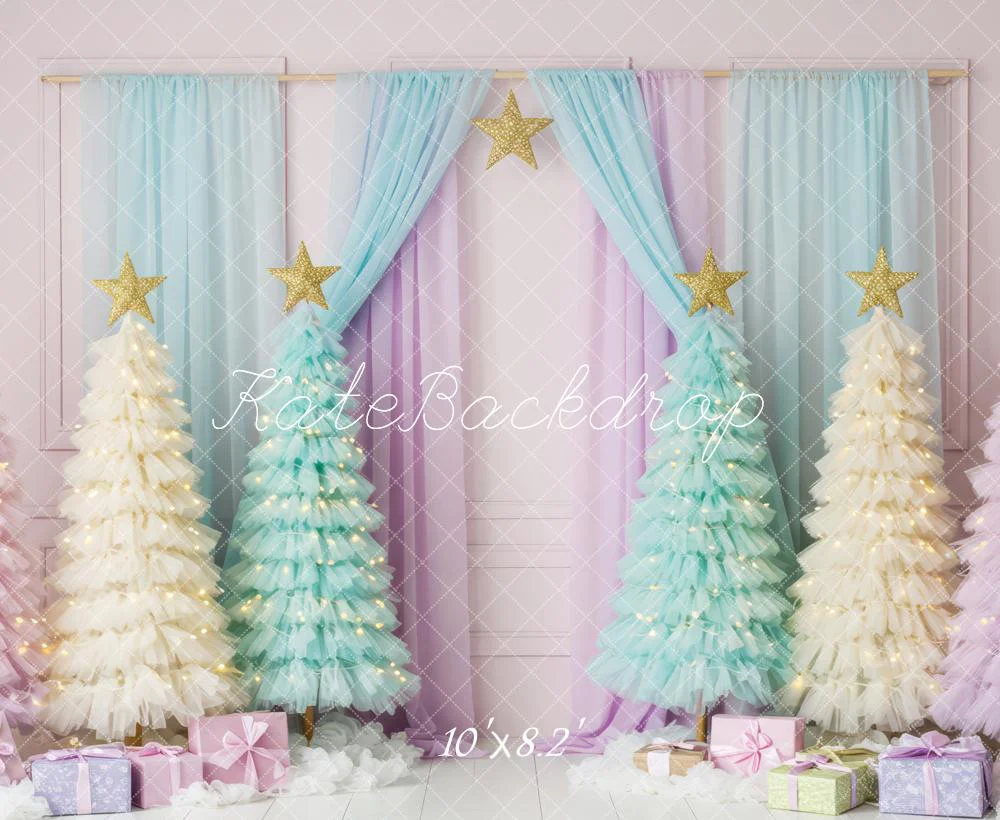 Kate Christmas Pastel Trees Stars Presents Backdrop Designed by Patty Robert - Image 6