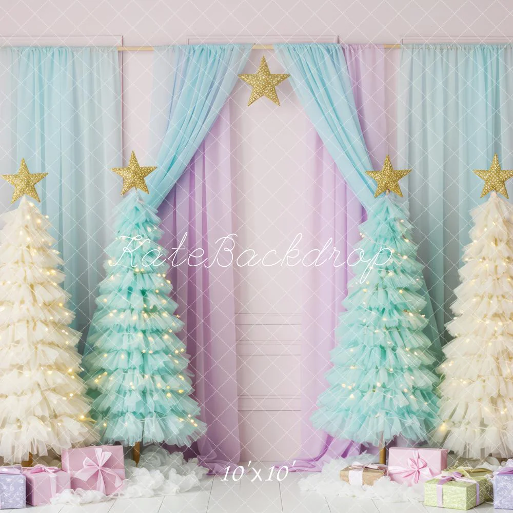 Kate Christmas Pastel Trees Stars Presents Backdrop Designed by Patty Robert - Image 7