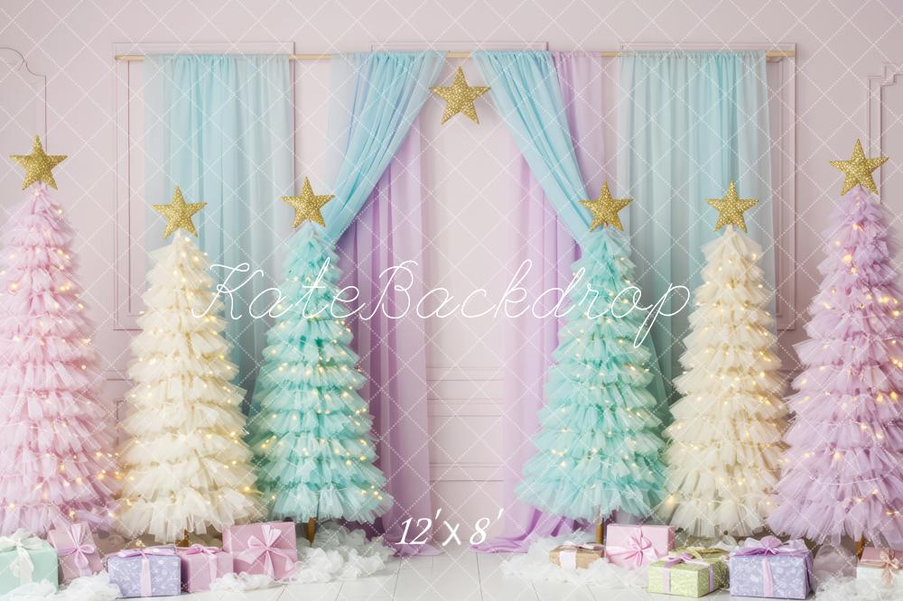 Kate Christmas Pastel Trees Stars Presents Backdrop Designed by Patty Robert - Image 8