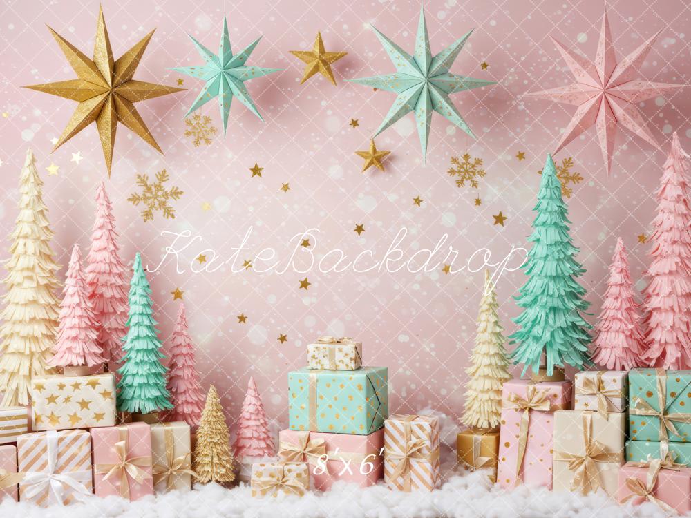 Kate Christmas Pastel Trees Stars Presents Backdrop Designed by Patty Robert - Image 3