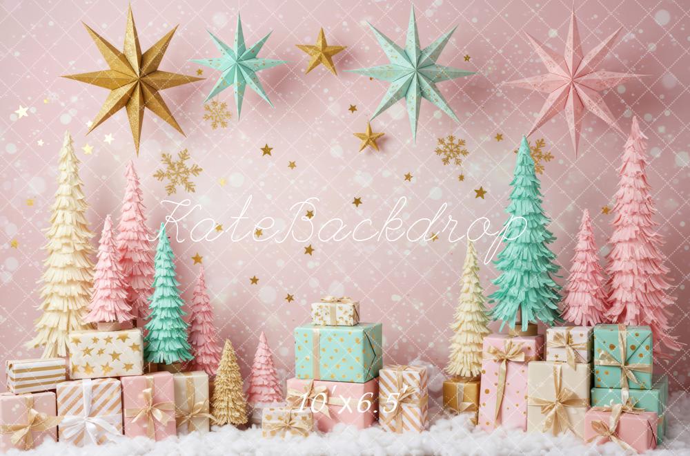 Kate Christmas Pastel Trees Stars Presents Backdrop Designed by Patty Robert - Image 4