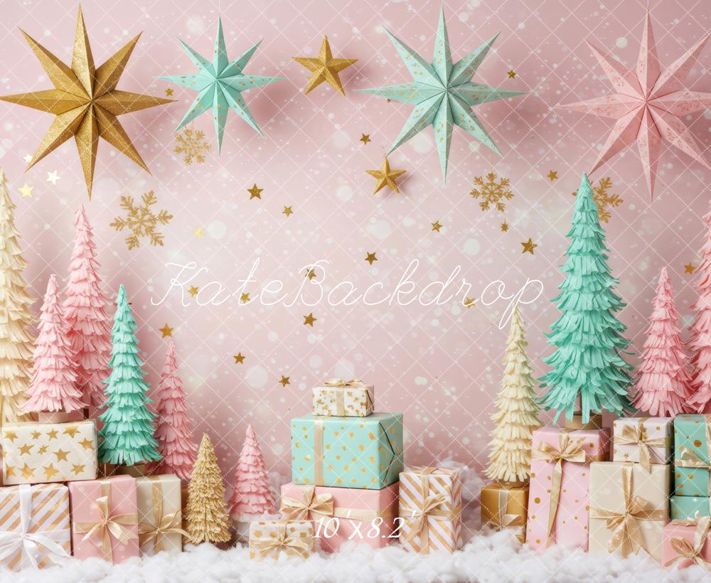 Kate Christmas Pastel Trees Stars Presents Backdrop Designed by Patty Robert - Image 6