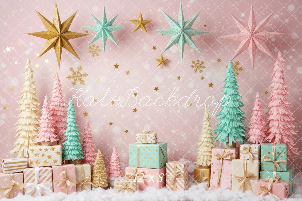 Kate Christmas Pastel Trees Stars Presents Backdrop Designed by Patty Robert - Image 8