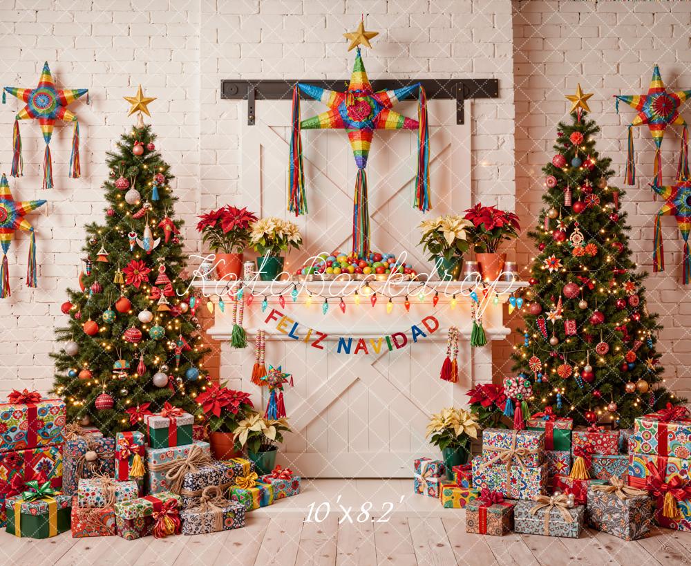Kate Christmas Piñata Trees Presents Fleece Backdrop Designed by Emetselch - Image 3