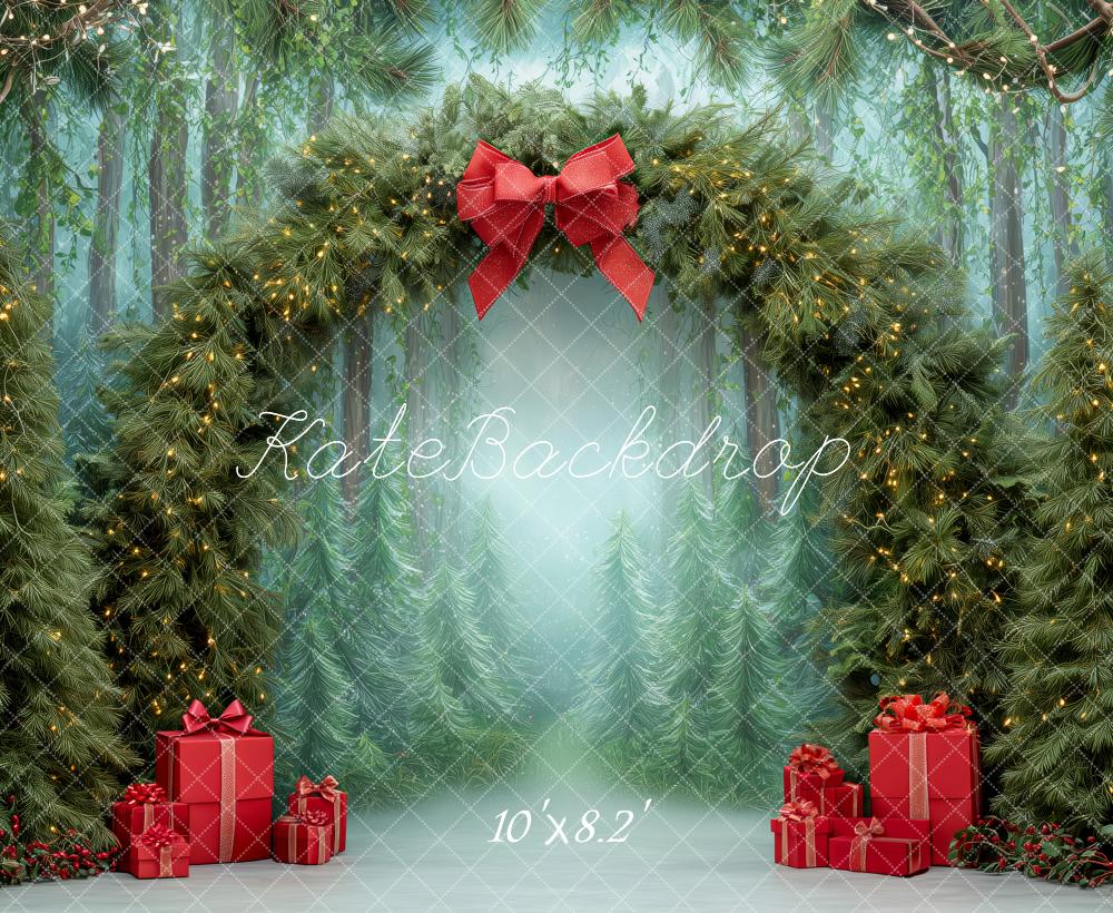 Kate Christmas Pine Arch Red Presents Fleece Backdrop Designed by Patty Robert - Image 3