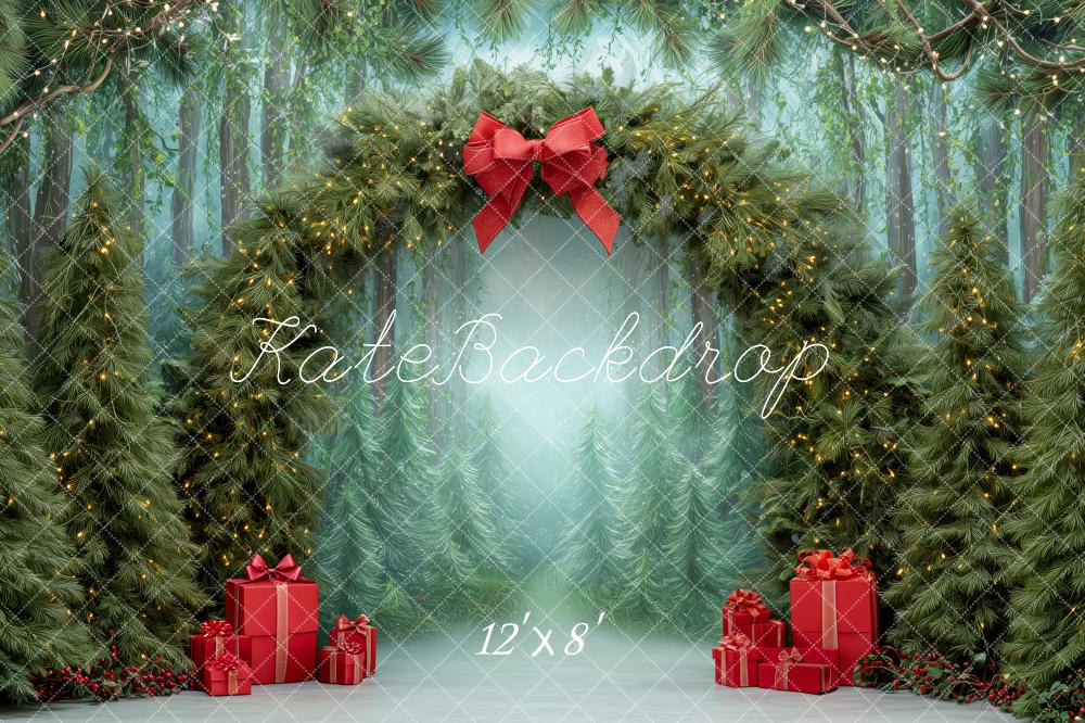 Kate Christmas Pine Arch Red Presents Fleece Backdrop Designed by Patty Robert - Image 4