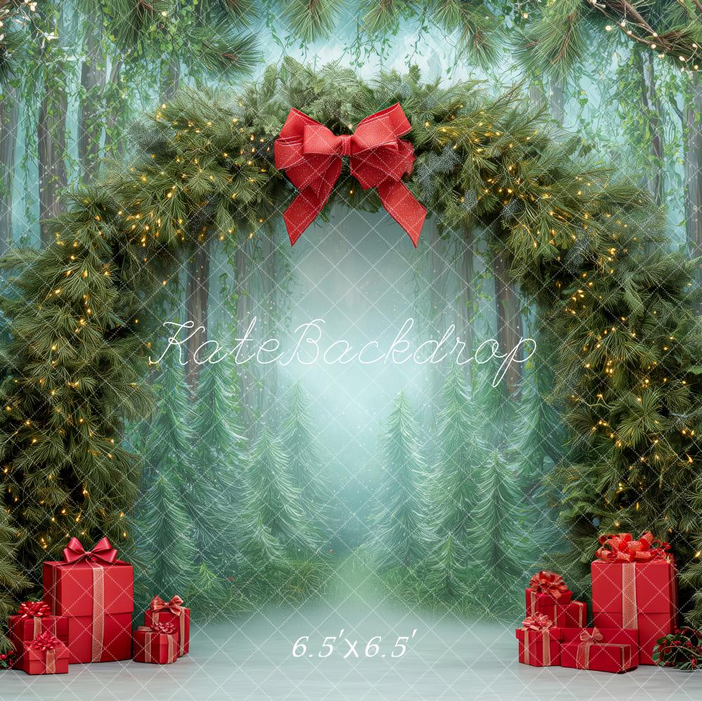 Kate Christmas Pine Arch Red Presents Lights Backdrop Designed by Patty Robert - Image 2