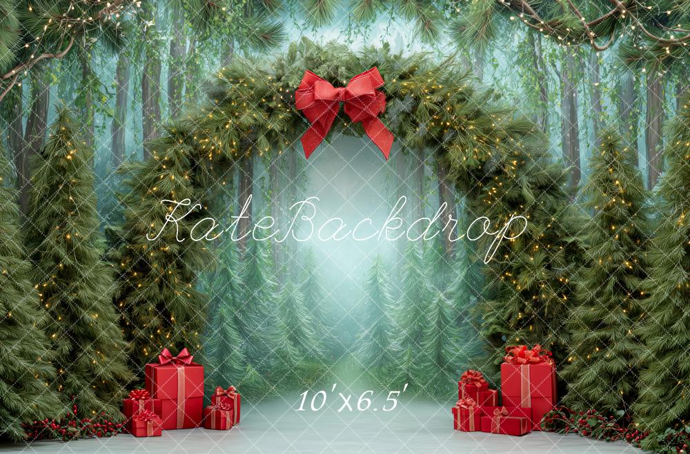 Kate Christmas Pine Arch Red Presents Lights Backdrop Designed by Patty Robert - Image 4