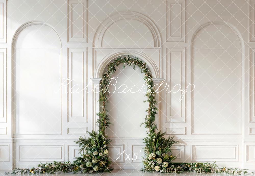 Kate Christmas Pine Leaf Arch White Retro Wall Backdrop Designed by Emetselch - Image 2