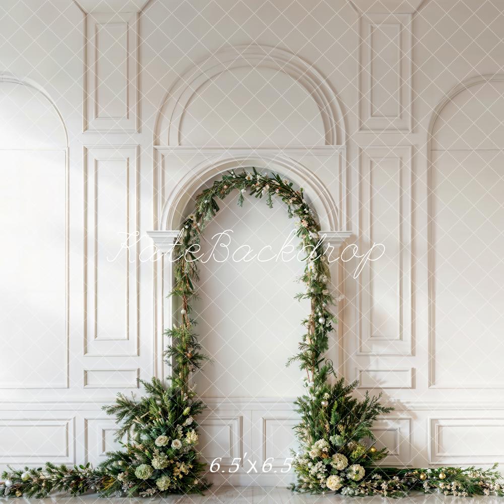 Kate Christmas Pine Leaf Arch White Retro Wall Backdrop Designed by Emetselch - Image 5