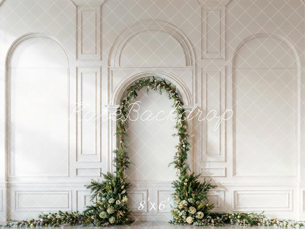 Kate Christmas Pine Leaf Arch White Retro Wall Backdrop Designed by Emetselch - Image 6