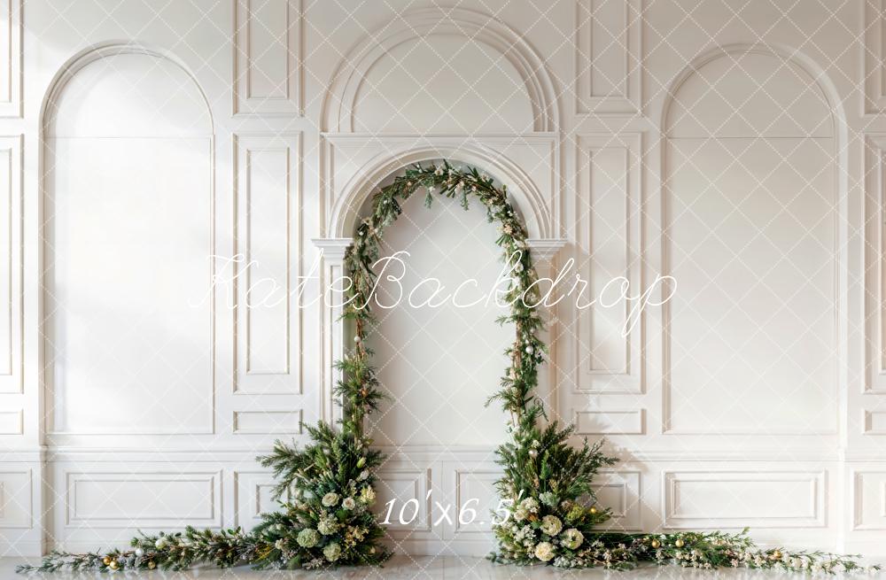 Kate Christmas Pine Leaf Arch White Retro Wall Backdrop Designed by Emetselch - Image 7
