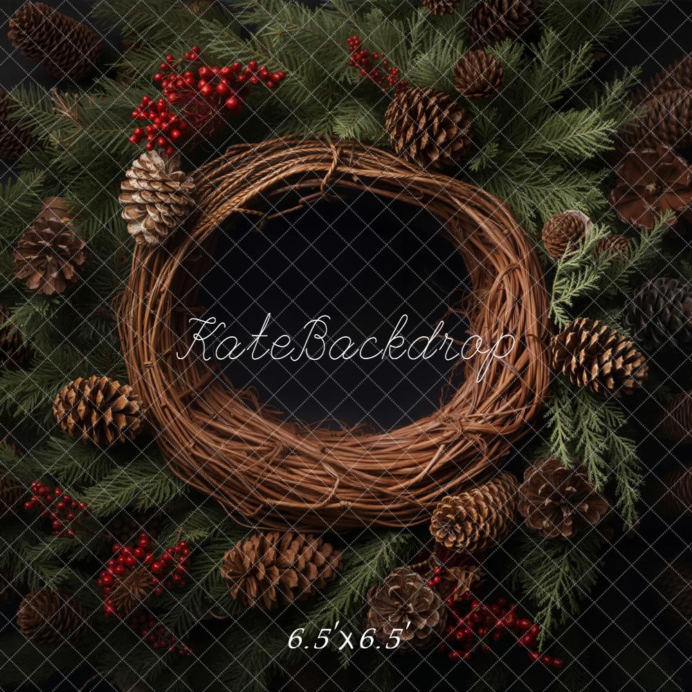 Kate Christmas Pinecones Wreath Fir Branches Backdrop Designed by Emetselch - Image 2