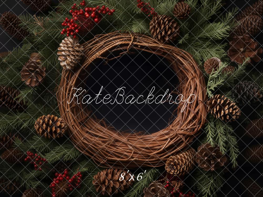 Kate Christmas Pinecones Wreath Fir Branches Backdrop Designed by Emetselch - Image 3