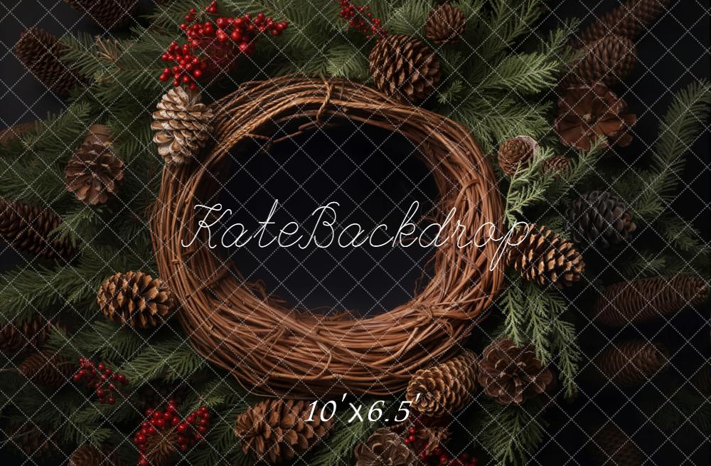 Kate Christmas Pinecones Wreath Fir Branches Backdrop Designed by Emetselch - Image 4