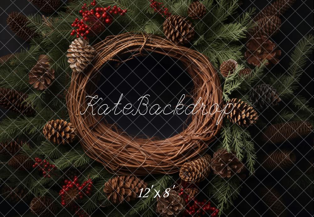 Kate Christmas Pinecones Wreath Fir Branches Backdrop Designed by Emetselch - Image 8