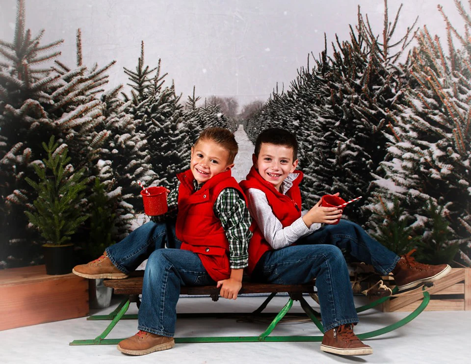 Kate Christmas Pines Tree Farm Path Backdrop for Photography - Image 6
