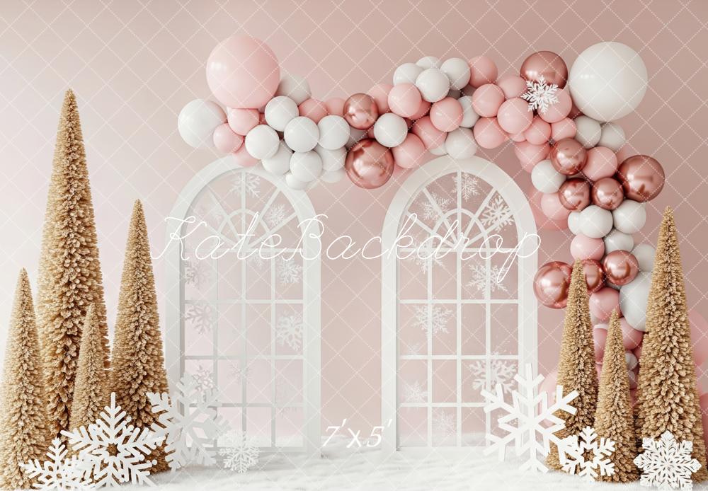Kate Christmas Pink Balloon Arch Trees Backdrop Designed by Patty Robert