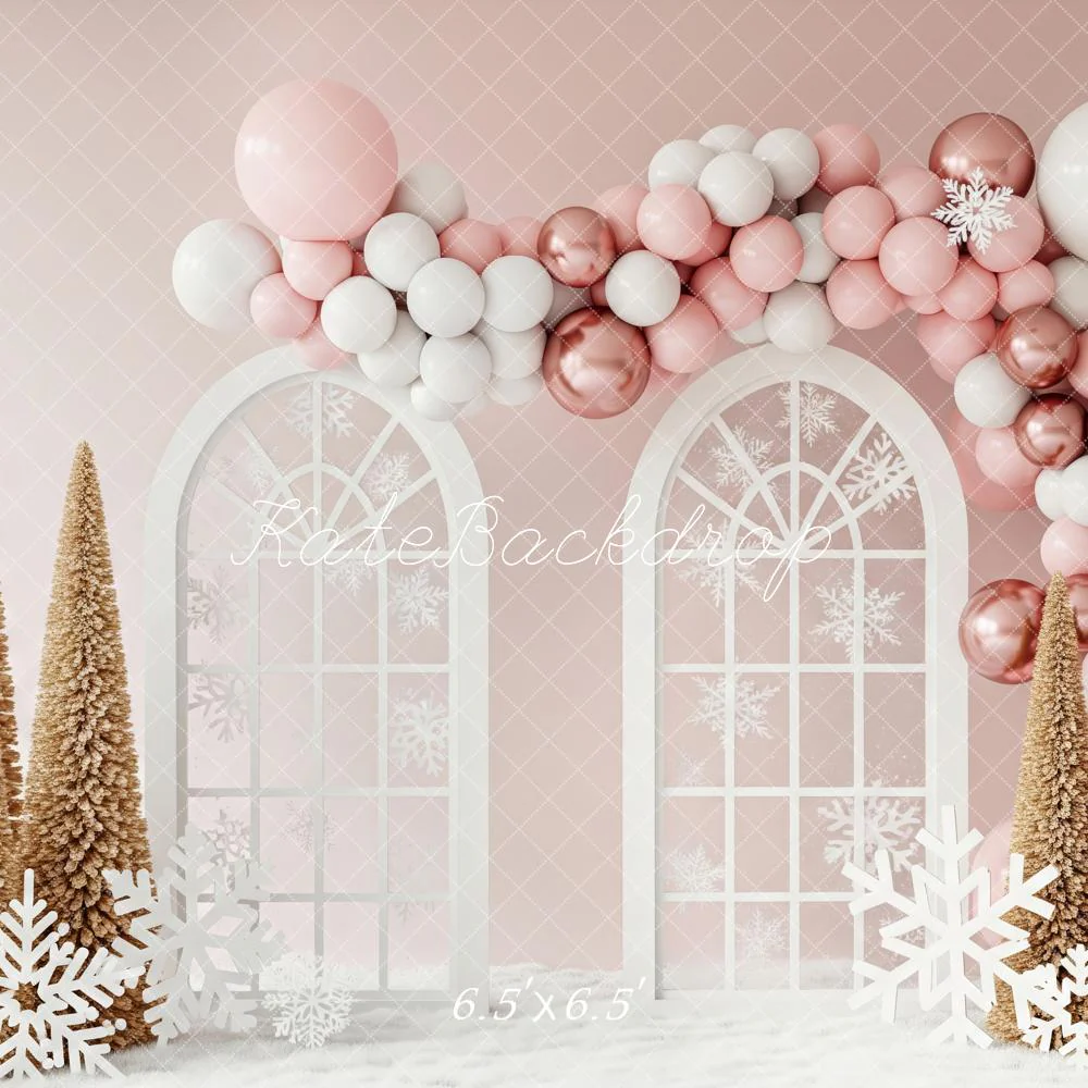 Kate Christmas Pink Balloon Arch Trees Backdrop Designed by Patty Robert - Image 2