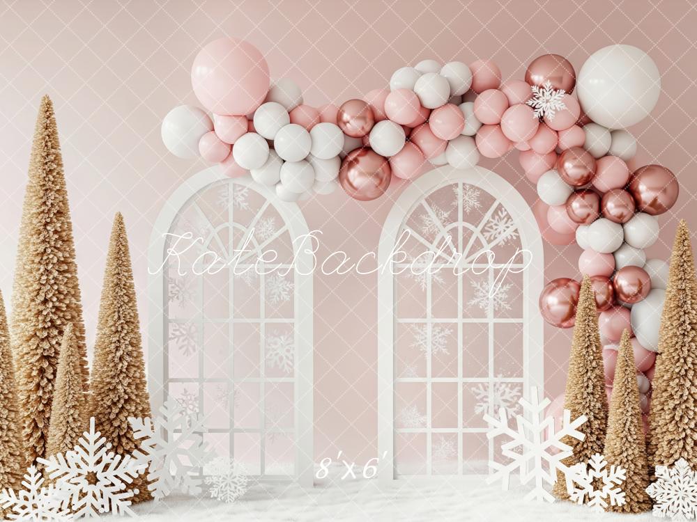 Kate Christmas Pink Balloon Arch Trees Backdrop Designed by Patty Robert - Image 3