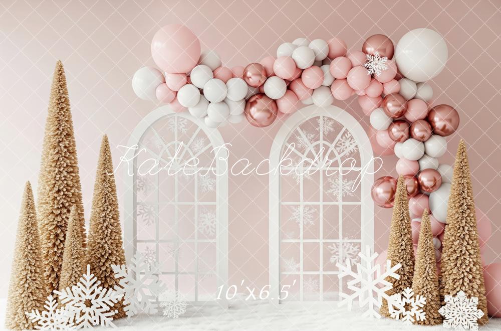 Kate Christmas Pink Balloon Arch Trees Backdrop Designed by Patty Robert - Image 4