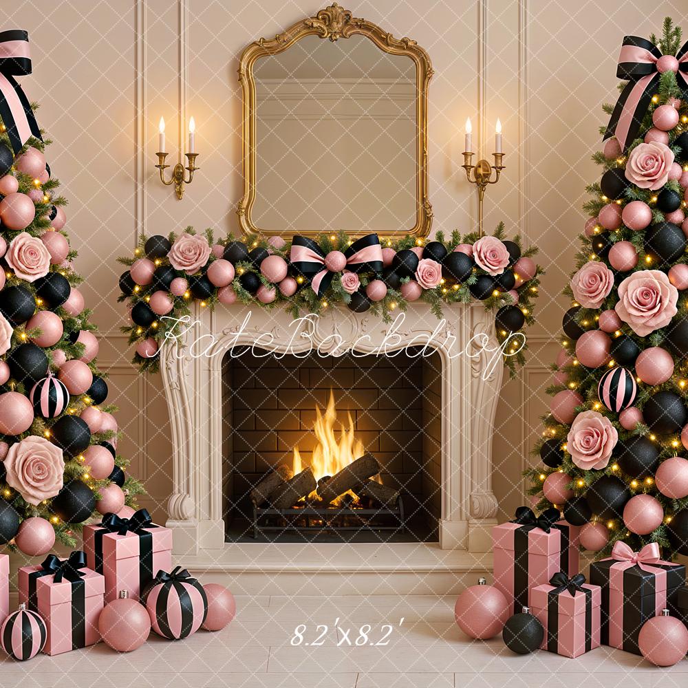 Kate Christmas Pink Black Trees Fireplace Backdrop Designed by Ashley Paul - Image 7